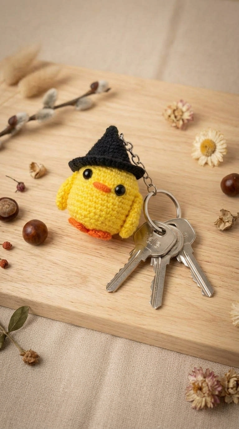 Llavero Pollito con Sombrero